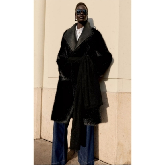 Zara Reversible Faux Fur Double Faced Coat Black - Picture 13 of 16